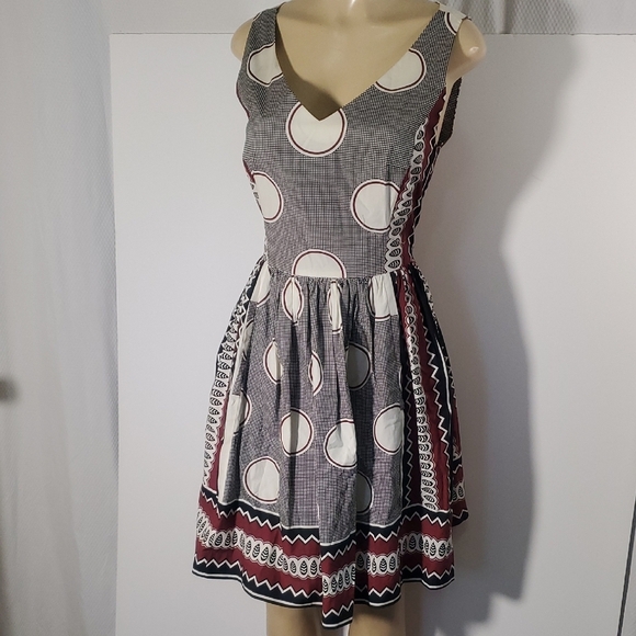 Anthropologie Maeve Burgundy Black Moonsong Sleeveless Back Zip Dress Size 10 - Picture 2 of 13